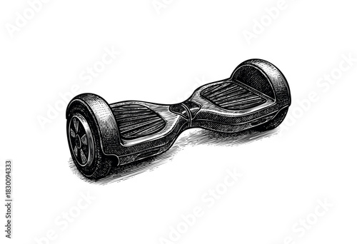 Vintage engraved illustration of a modern hoverboard in detailed etching style — stock vector.