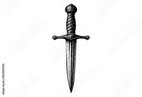 Vintage engraved illustration of a medieval dagger or short sword — stock vector.