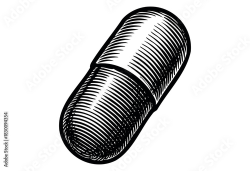 Vintage engraved illustration of a medicine capsule in detailed etching style — stock vector.
