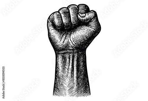 Vintage engraved illustration of a raised clenched fist — stock vector.