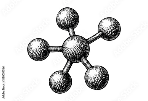 Vintage engraved illustration of a molecular structure model — stock vector.
