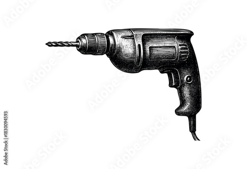 Vintage engraved illustration of a cordless electric drill — stock vector.