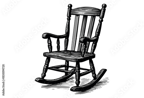 Vintage engraved illustration of a classic wooden rocking chair — stock vector.