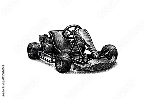 Vintage engraved illustration of a racing go-kart vehicle — stock vector.