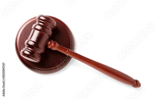 Judge's gavel on white back...