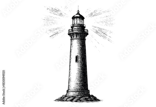 Vintage engraved illustration of a coastal lighthouse beacon — stock vector.