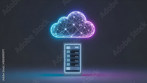 Wallpaper Mural Cloud computing concept with server rack and connected wireframe cloud model. Data center infrastructure for hosting and network service. Torontodigital.ca