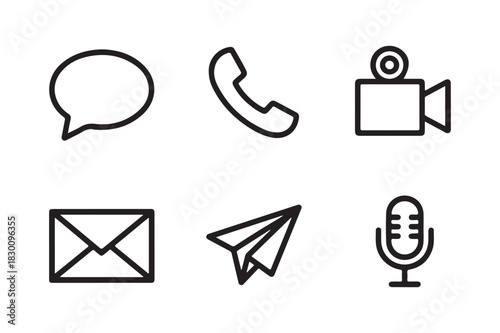 Communication icons set including chat video call email and microphone