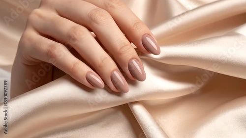 Wallpaper Mural Elegant Nail Art Showcase: A Close-Up View of Stylish Manicured Nails on Silky Fabric Torontodigital.ca