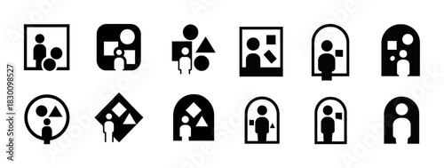 Diverse geometric icon set featuring person silhouettes and shapes