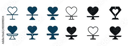 Heart-shaped cake stand icons in various styles and designs