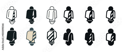 Barber pole icons set: classic black and white designs