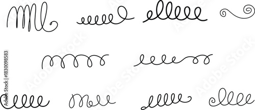 Set of curly hand-drawn black lines forming loose decorative shapes on white background.