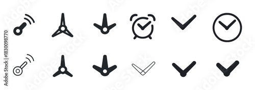 Minimalist clock and wi-fi icons set in black and white