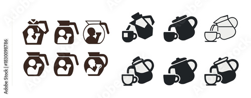 Coffee icons collection featuring various coffee pot and mug designs