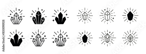 Minimalist crystal illustrations with shining geometric designs