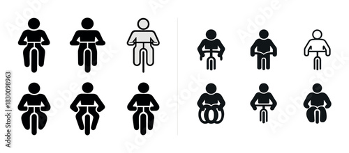Collection of bicycle icons featuring diverse stick figure designs