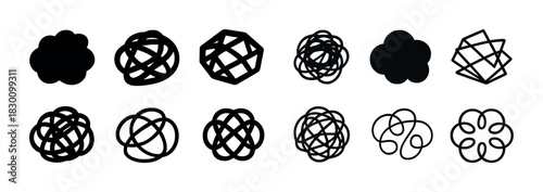 Abstract black doodle shapes collection on white background