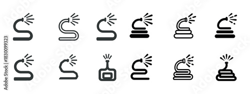 Collection of garden hose icons in various styles and designs