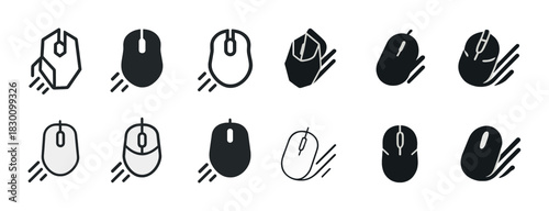 Various styles of computer mouse icons in black and white