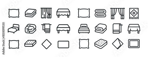 Minimalist line icons of home textiles and furnishings collection