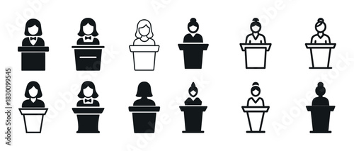 Diverse female speaker icons set for presentations and conferences