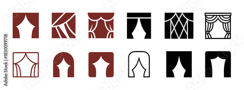 Assorted theater curtain icon set: classic and contemporary designs
