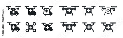 Medical drone icons for healthcare delivery and emergency services