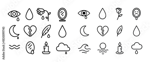 Minimalist emotion icons: tears, hearts, clouds, and more