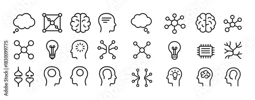 Collection of neural and cognitive science symbols in minimalist line art