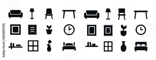Minimalist furniture and home decor icons set