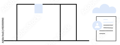 Filing cabinet, document with user profile, cloud symbolizing online data storage and organization. Ideal for management, security, cloud services, user profiles, connectivity, workflow digital