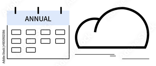 Calendar labeled Annual with minimal cloud graphic. Ideal for scheduling, event planning, deadlines, digital tools, cloud storage, productivity, modern designs. Simple flat metaphor