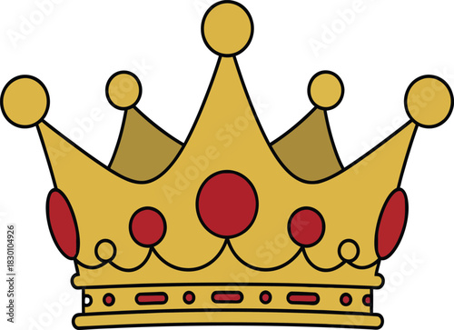 Golden Crown with Red Jewels and Decorative Band royal king