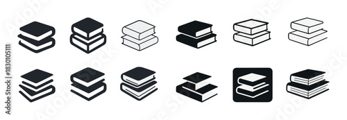 Minimalist book stack icon collection in monochrome variations