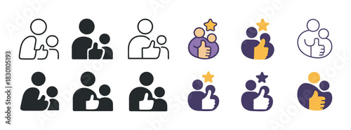 Family icons set: diverse styles and thumbs up variations
