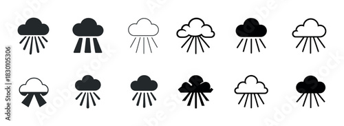 Set of cloud and rain icons in various styles and designs