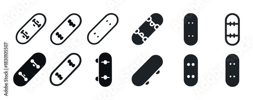 Minimalistic black and white skateboard icons