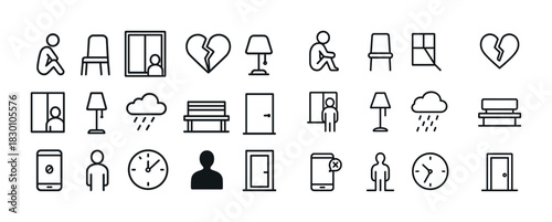 Minimalist emotional icon set with people, objects, and weather symbols