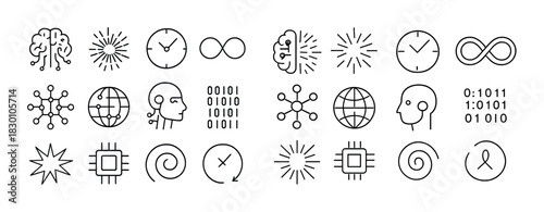 Minimalist icons: ai, technology, and communication concepts