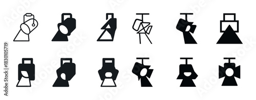 Minimalist black and white icon set of geometric characters and abstract shapes