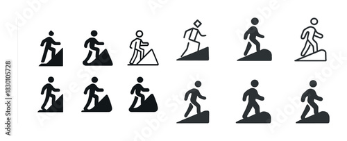 Set of hiking icons representing various styles and approaches