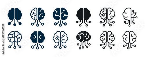 Brain icon set illustrating neural connectivity and circuit concepts