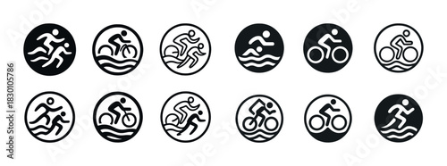 Triathlon icons: running cycling swimming symbols collection