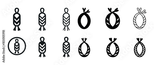 Set of stylized fish and sea creature icons in various styles