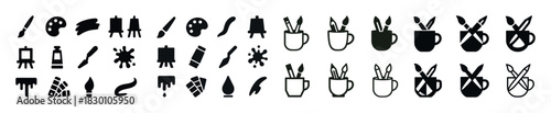 Creative art icons collection: canvas, paintbrush, palette, easel designs