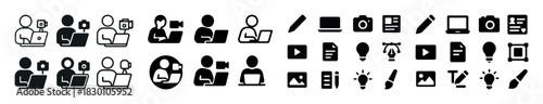 Diverse icon set for video call, computer use, and creative tools