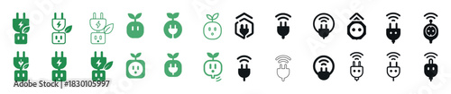 Eco-friendly energy and internet plug icons in green and black