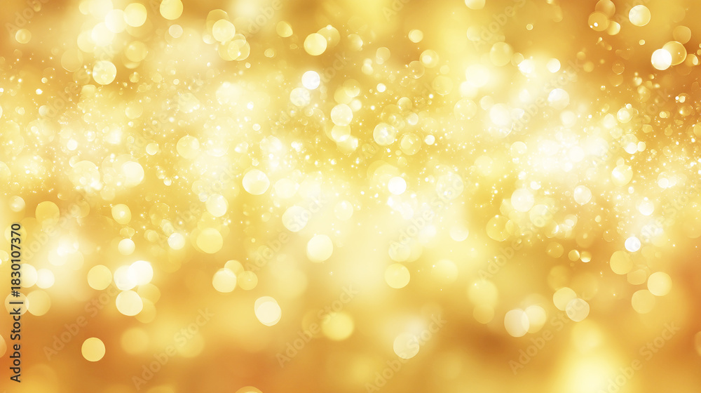 Naklejka premium ゴールドの光粒とボケが広がる華やかな背景
