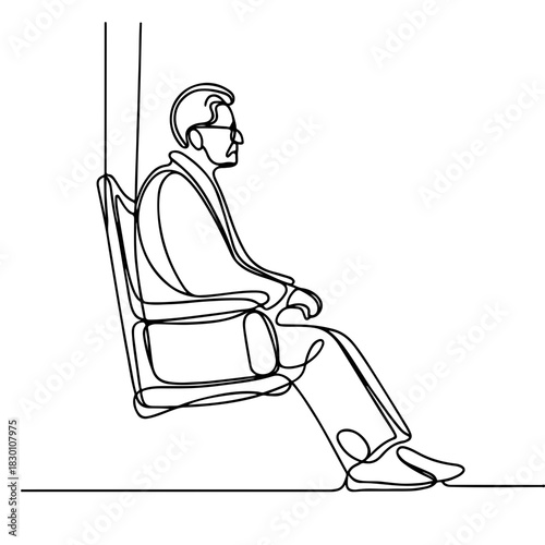 Elderly man sitting on swing single line illustration